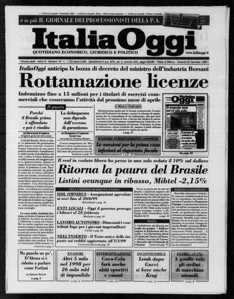 Italia oggi : quotidiano di economia finanza e politica